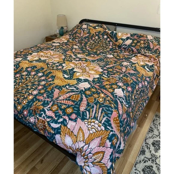 Anthropologie Mahina King Teal and Orange Duvet Cover - Picture 5 of 6